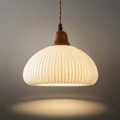 Contemporary Dome Pendant Light – Metal & Ceramic White 