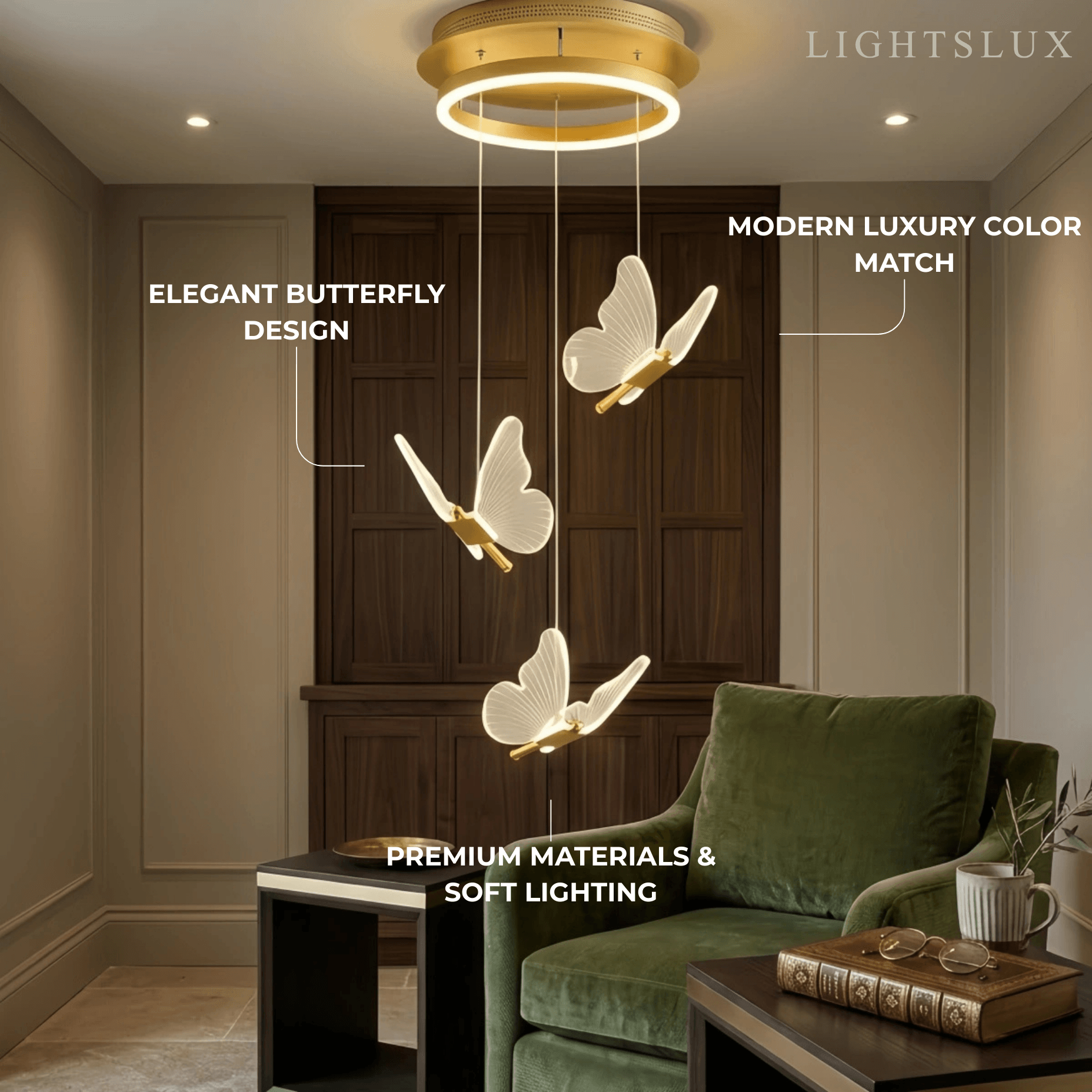 Modern Light‑Luxury Pendant Light — Metal & Acrylic with Butterfly Design