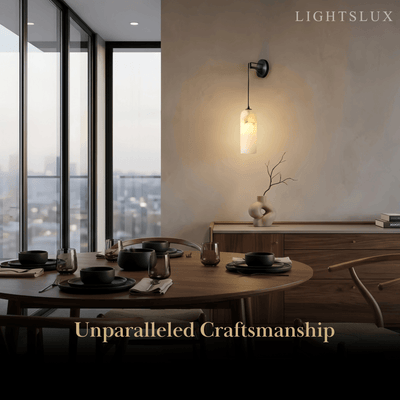 Natural Alabaster Wall Lamp— Brass Body with White Shade