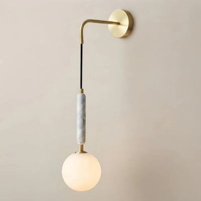 Velora Minimalist Marble Wall Lamp — Glass & Iron with Marble Accent for Bedroom Desk Area