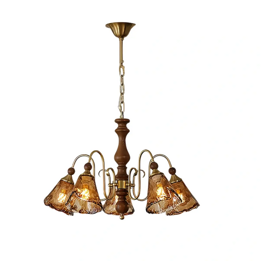 Vintage Multi-Light Ceiling Light — Metal, Glass & Wood with Copper & Walnut