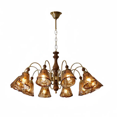 Vintage Multi-Light Ceiling Light — Metal, Glass & Wood with Copper & Walnut