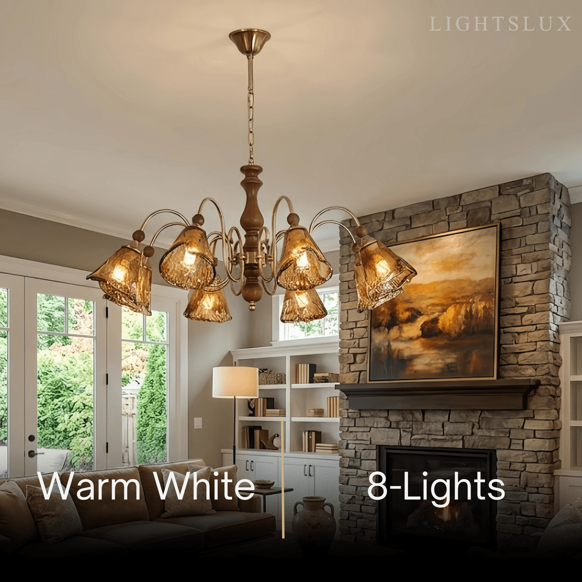 Vintage Multi-Light Ceiling Light — Metal, Glass & Wood with Copper & Walnut