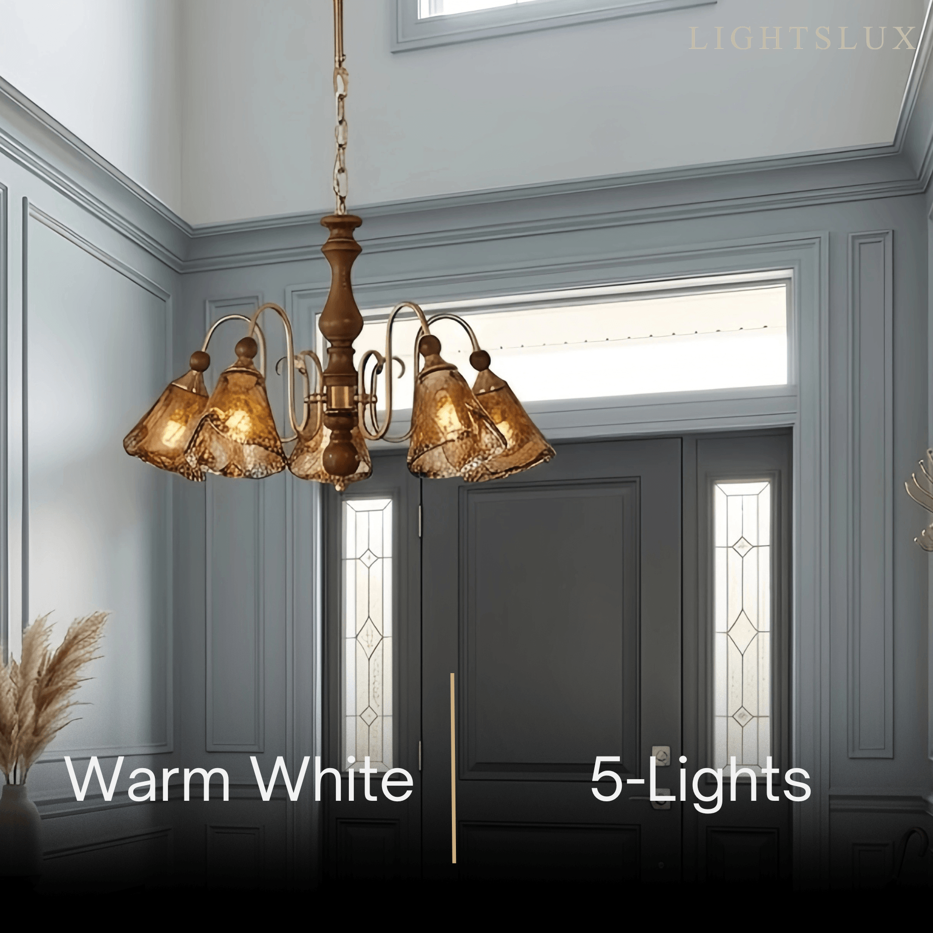 Vintage Multi-Light Ceiling Light — Metal, Glass & Wood with Copper & Walnut