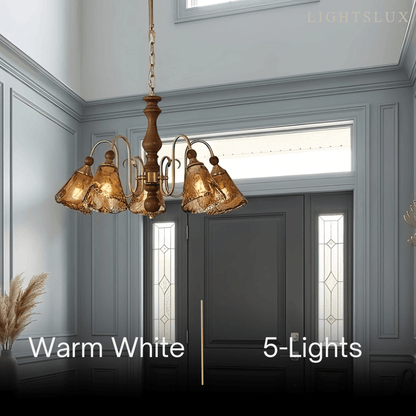 Vintage Multi-Light Ceiling Light — Metal, Glass & Wood with Copper & Walnut