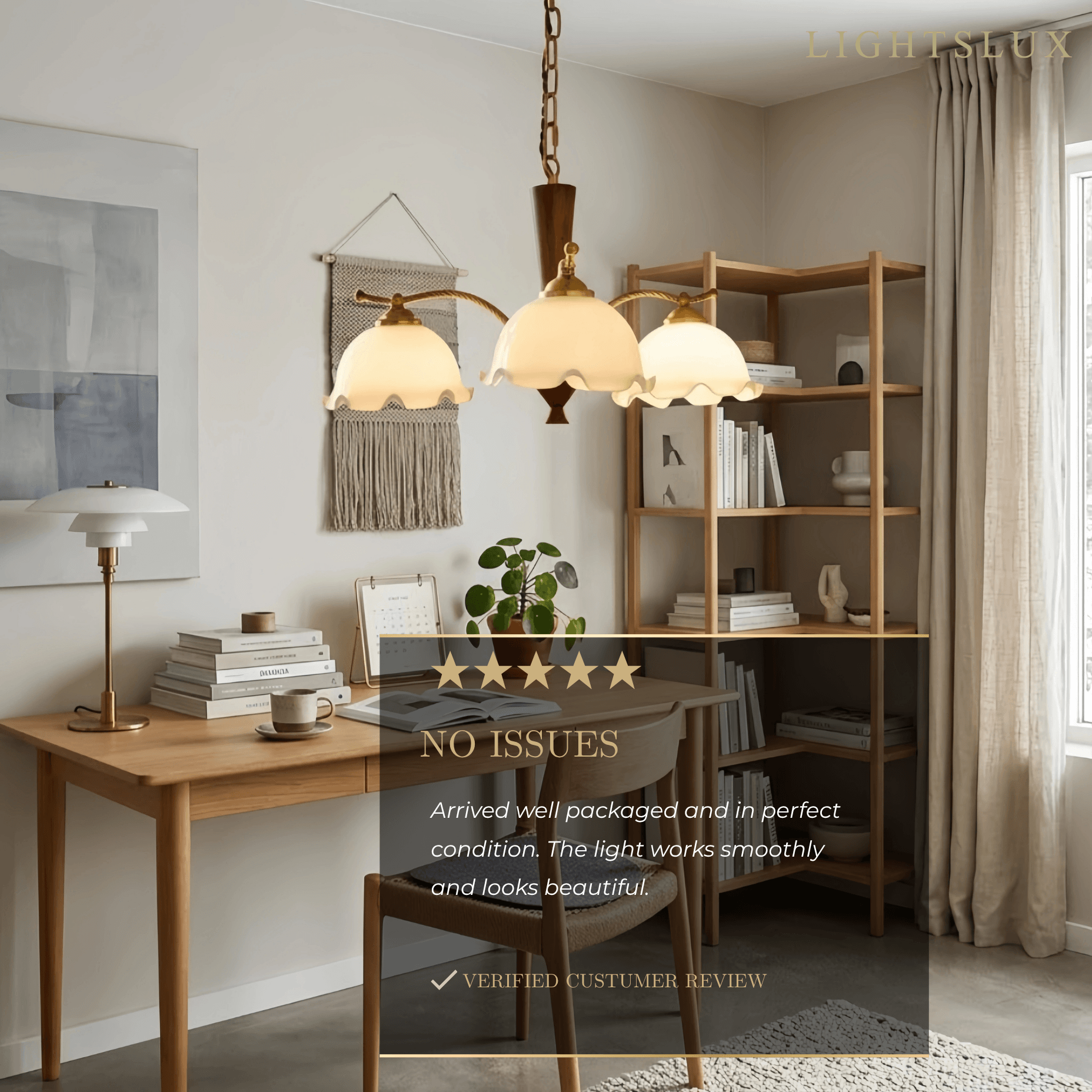  Excelis Iron Glass Walnut Wood Chandelier 