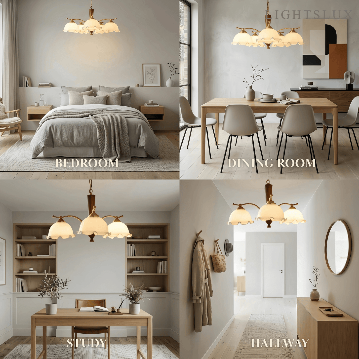 Excelis Iron Glass Walnut Wood Chandelier 