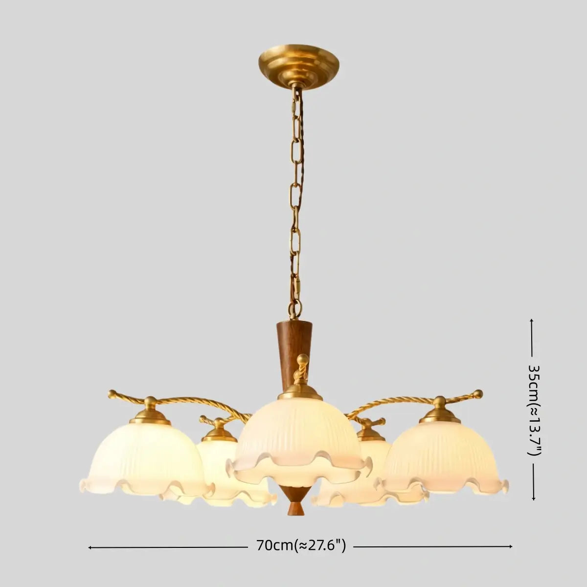  Excelis Iron Glass Walnut Wood Chandelier 