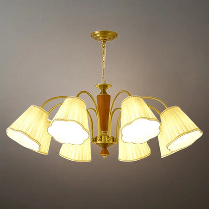 Modern Ceiling Lingt — Metal, Fabric & Walnut Wood with Gold & Walnut
