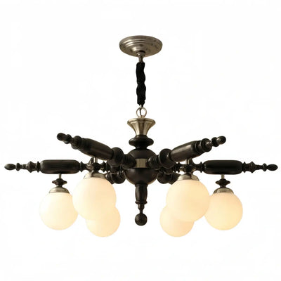Modern Multi-Head Chandelier -- Wood & Glass with Metal Frame
