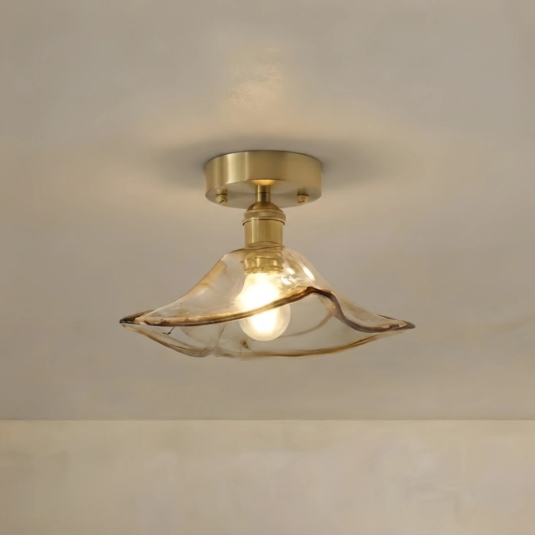 Ceiling Light -- Brass & Amber Glass for Living Room 