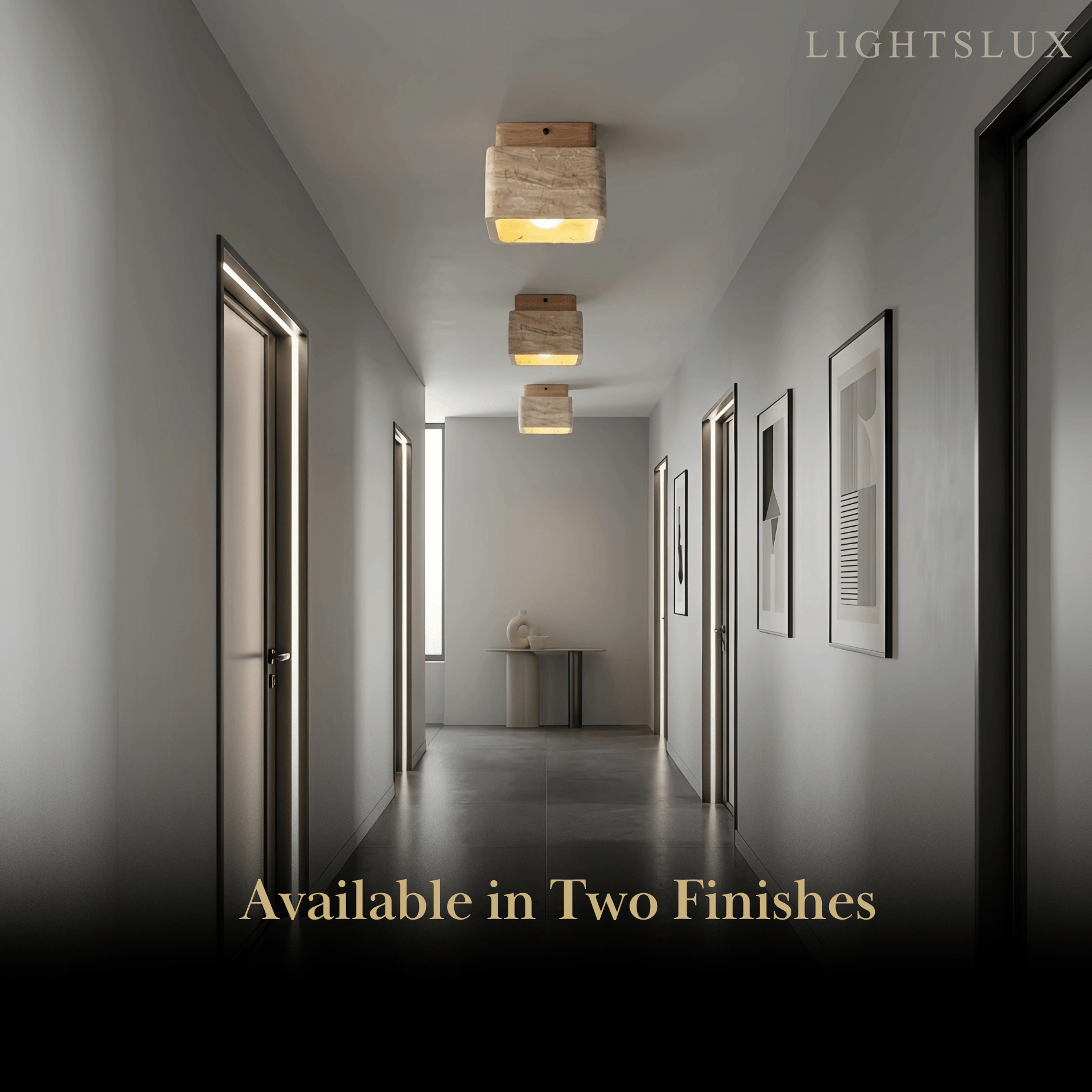 Natural Ceiling Light -- Yellow Travertine & Wood