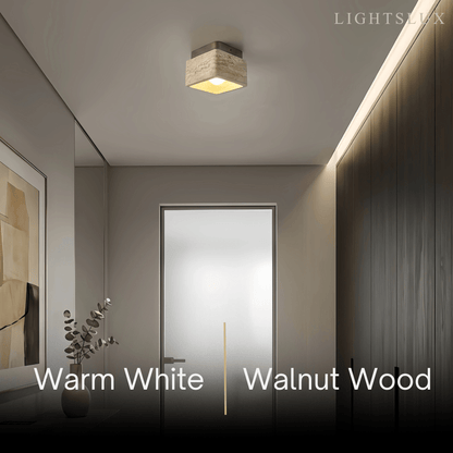 Natural Ceiling Light -- Yellow Travertine & Wood