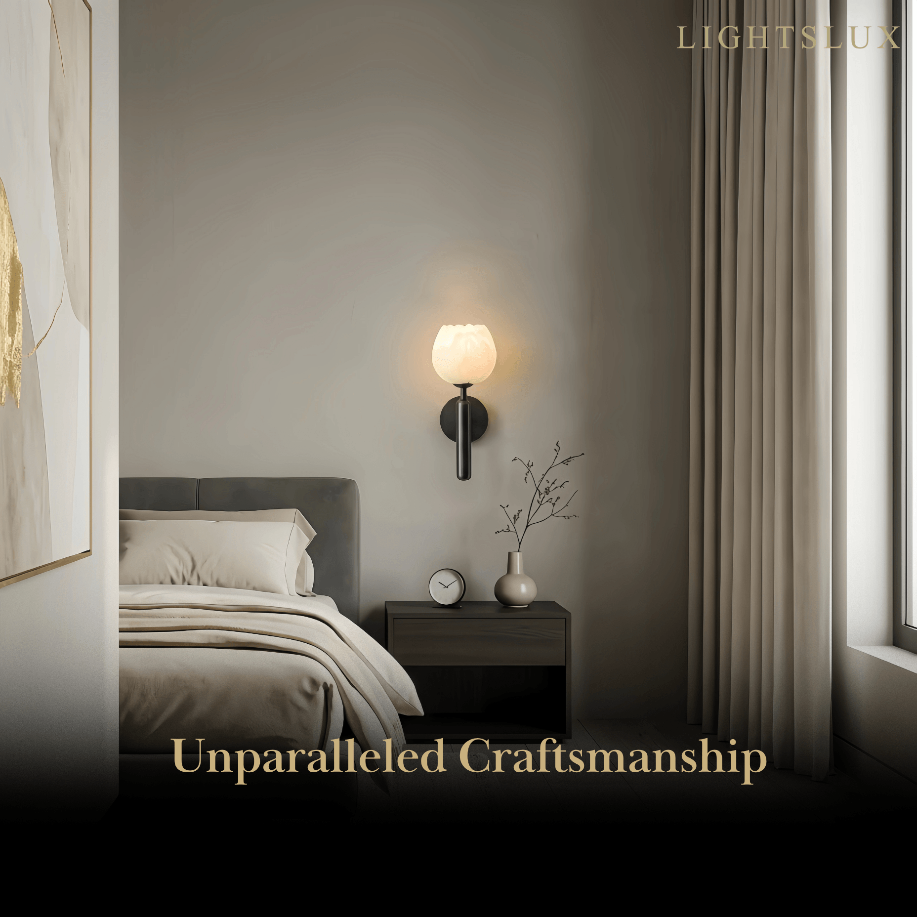 Alba  Modern Wall Lamp -- Brass & Alabaster Flowers