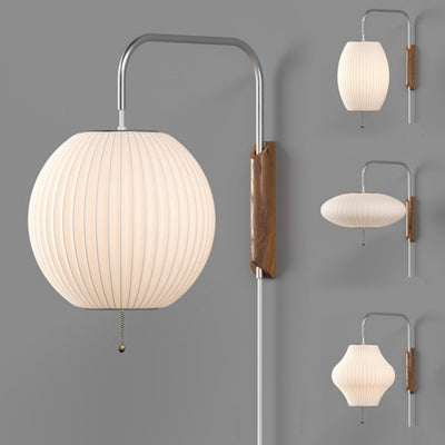 Velora Modern Wall Lamp -- Polymer Steel Metal Chrome & Walnut with White Shade for Bedroom
