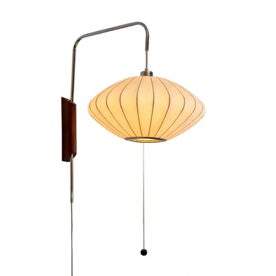 Modern Plug-In Wall Lamp -- Polymer Steel Walnut Metal Chrome & Walnut with White Shade