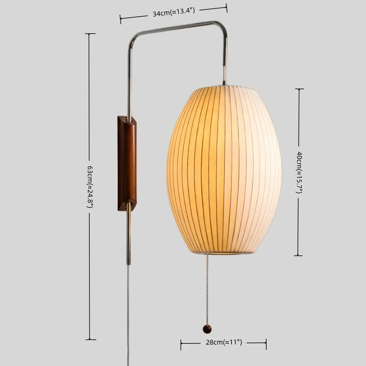 Modern Plug-In Wall Lamp -- Polymer Steel Walnut Metal Chrome & Walnut with White Shade