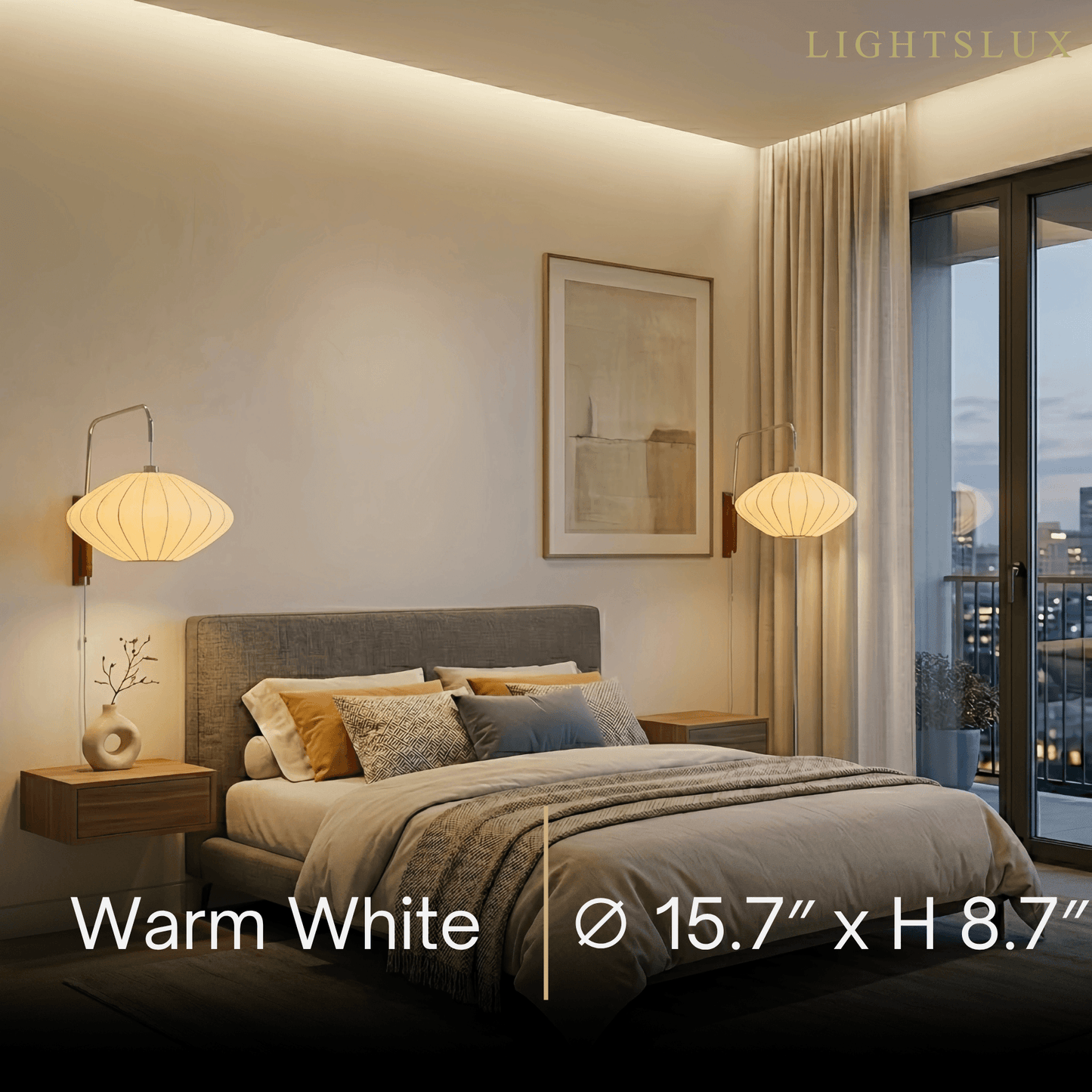 Modern Plug-In Wall Lamp -- Polymer Steel Walnut Metal Chrome & Walnut with White Shade