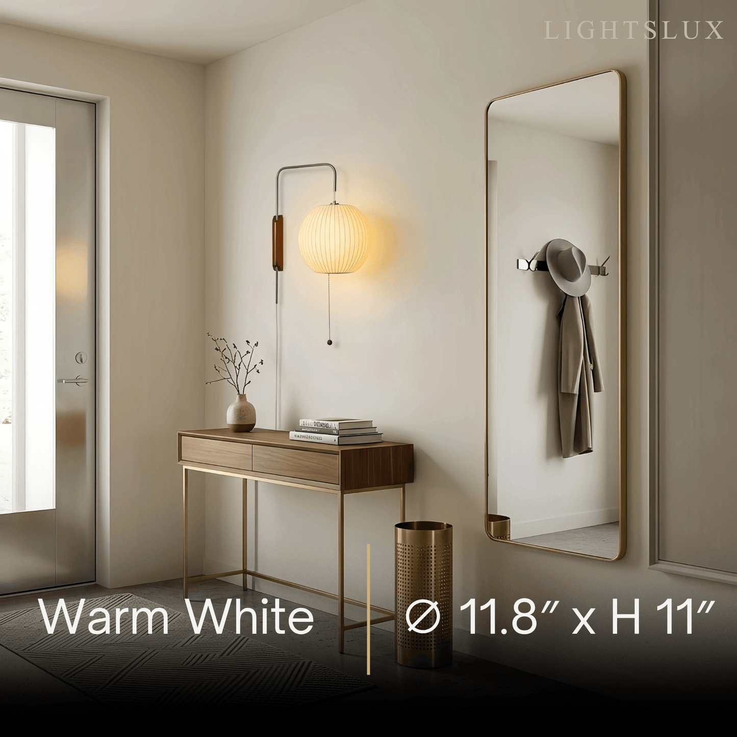 Modern Plug-In Wall Lamp -- Polymer Steel Walnut Metal Chrome & Walnut with White Shade