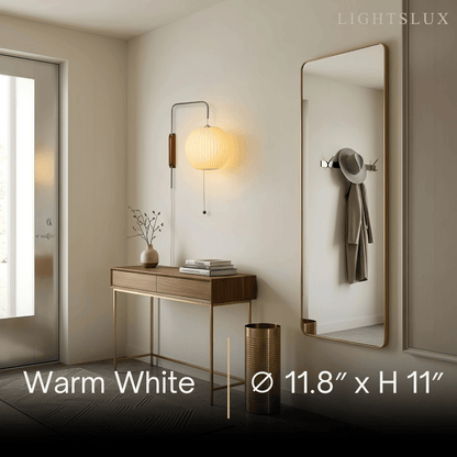 Modern Plug-In Wall Lamp -- Polymer Steel Walnut Metal Chrome & Walnut with White Shade