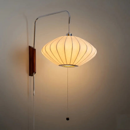 Modern Plug-In Wall Lamp -- Polymer Steel Walnut Metal Chrome & Walnut with White Shade