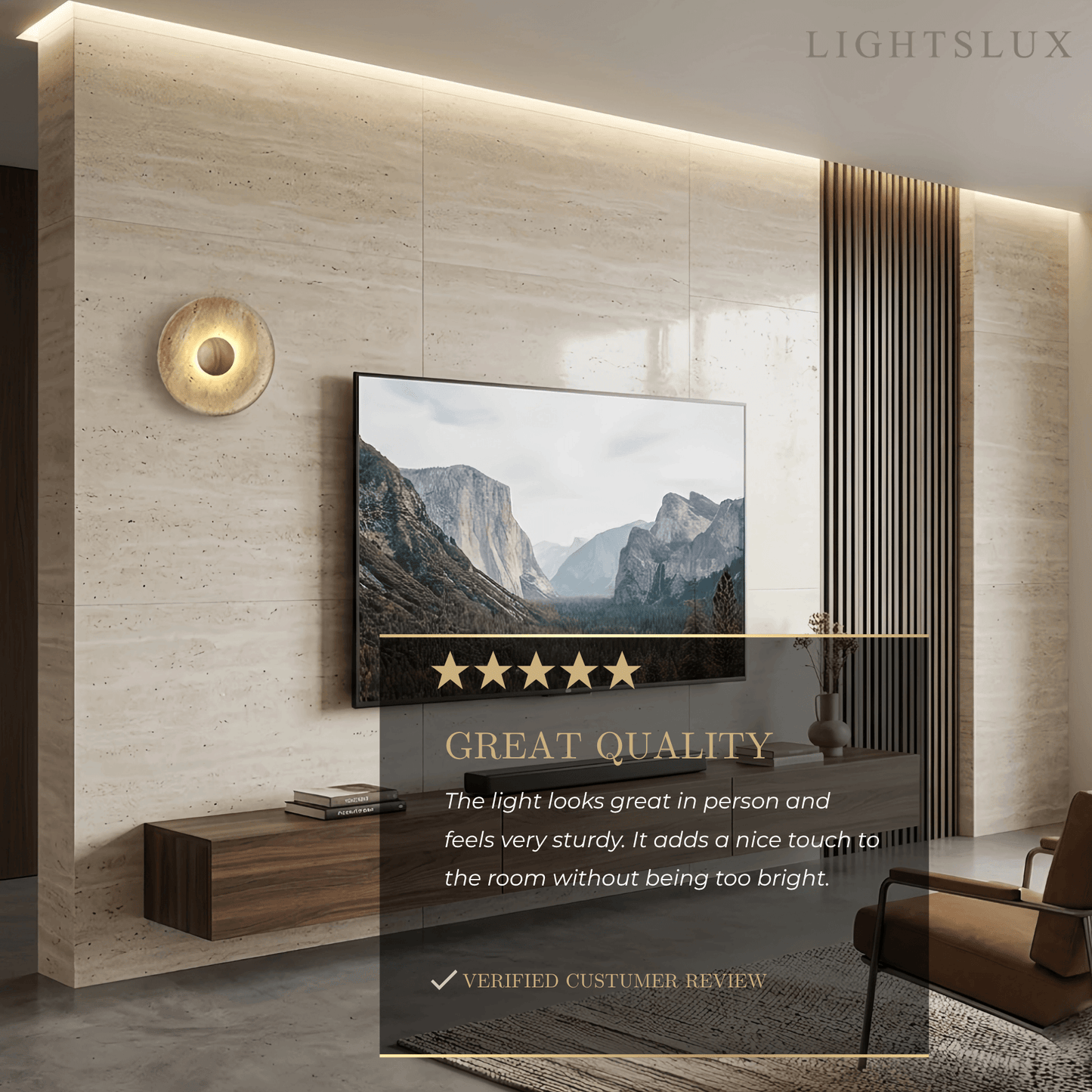 Minimalist Wall Lamp -- Yellow Travertine & Wood