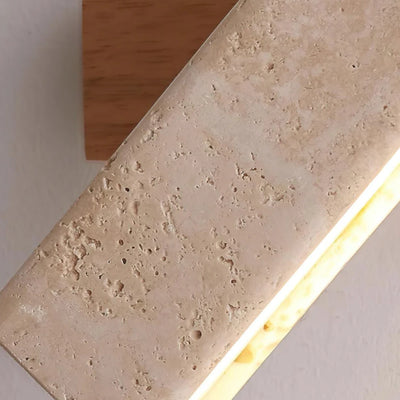 Strata  Minimalist Wall Lamp -- Travertine & Wood with 180° Rotatable Design for Bedroom