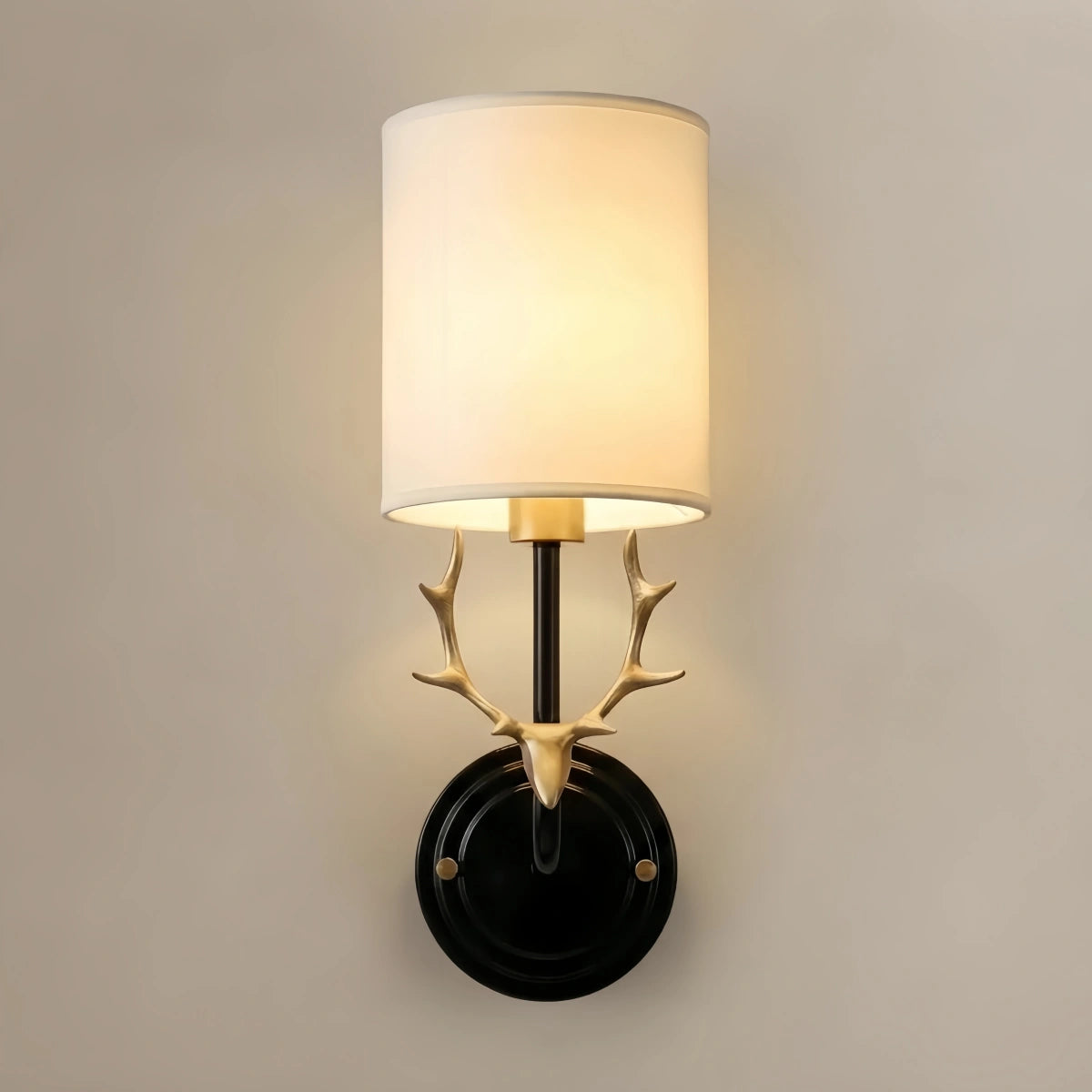 Wall Lamp with Linen Shade – Brass/Black for Living Room/Bedroom
