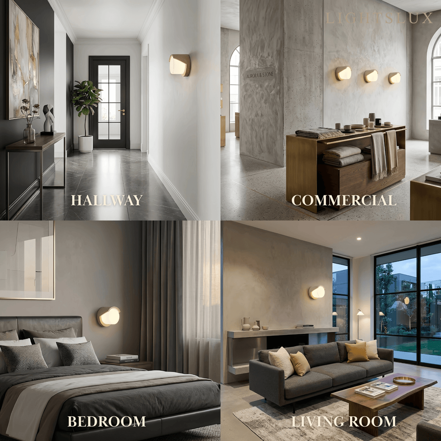 Modern Wall Lamp — Yellow Travertine & Glass White