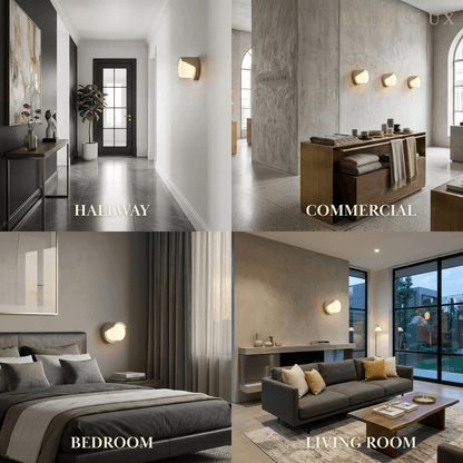 Modern Wall Lamp — Yellow Travertine & Glass White