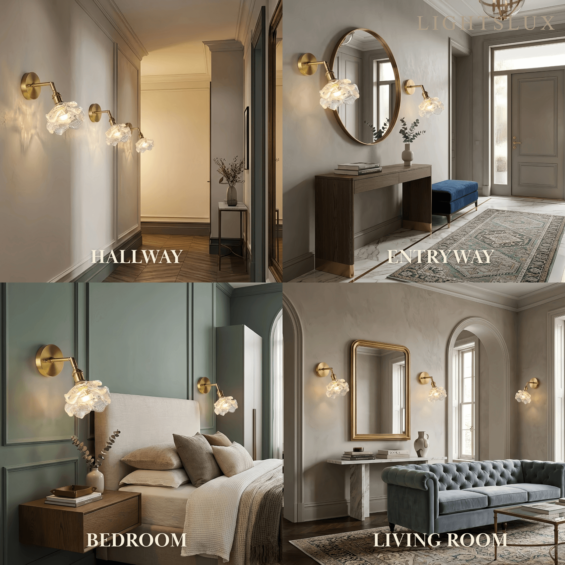 Modern Refined Wall Lamp — Glass & Brass Clear