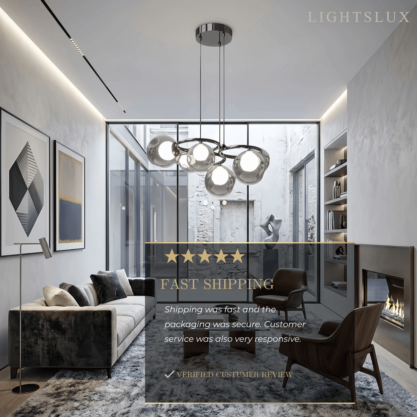 Modern  Pendant Light — Iron & Glass Black Smoke Grey