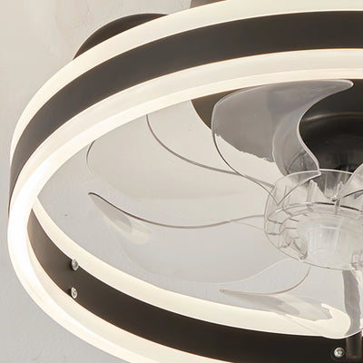 Vivara Modern Semi-Flush Ceiling Fan with Light -- Silent Black & White Iron ABS for Bedroom