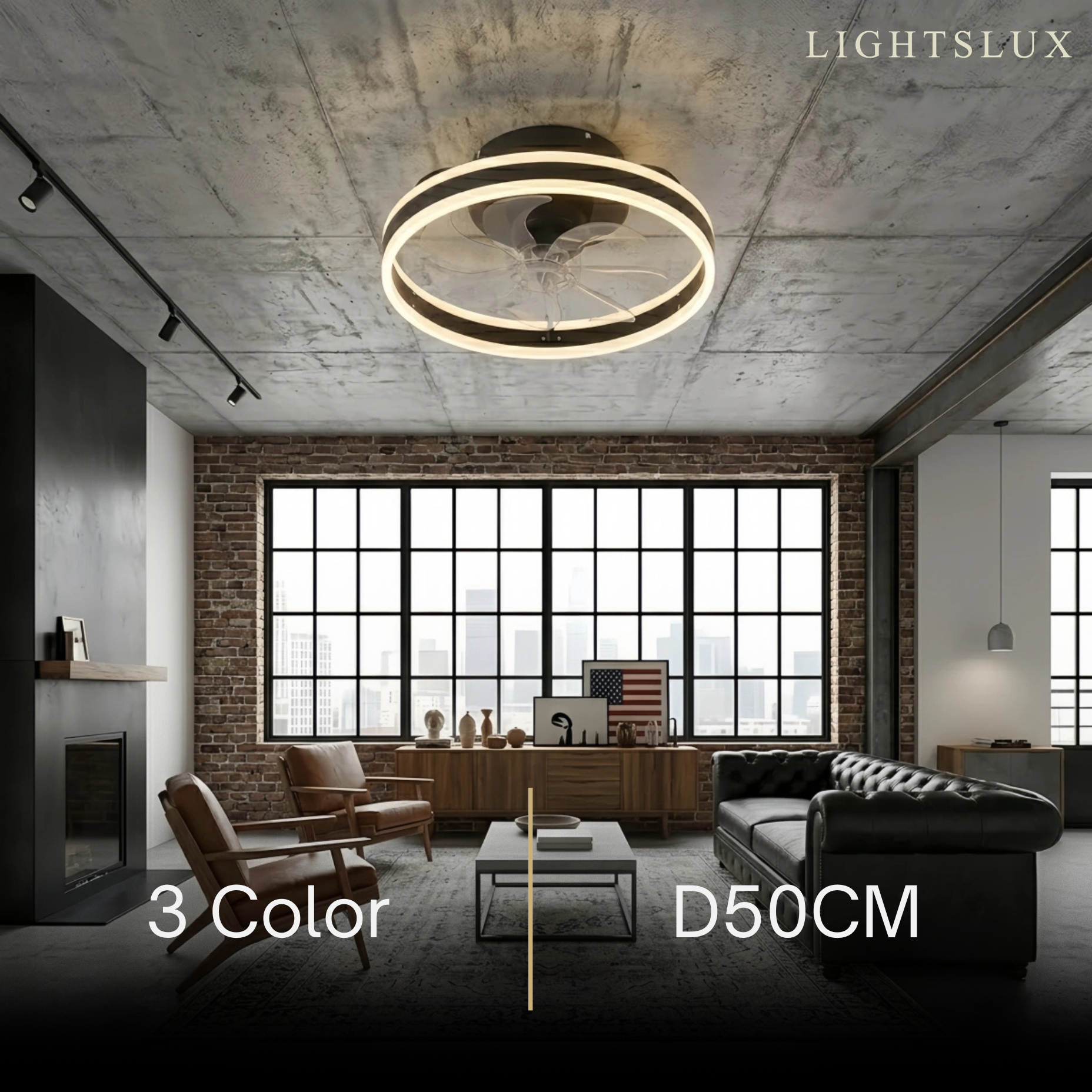 Vivara Modern Semi-Flush Ceiling Fan with Light -- Silent Black & White Iron ABS for Bedroom