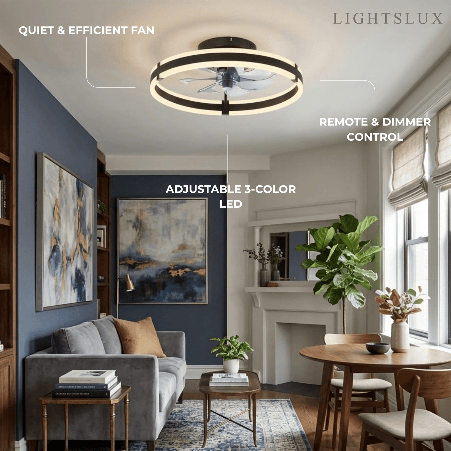 Vivara Modern Semi-Flush Ceiling Fan with Light