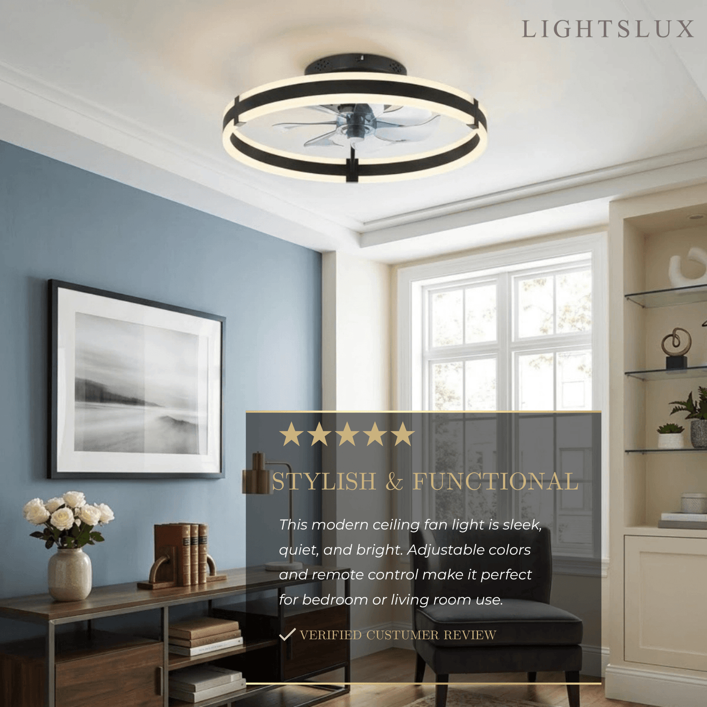Vivara Modern Semi-Flush Ceiling Fan with Light