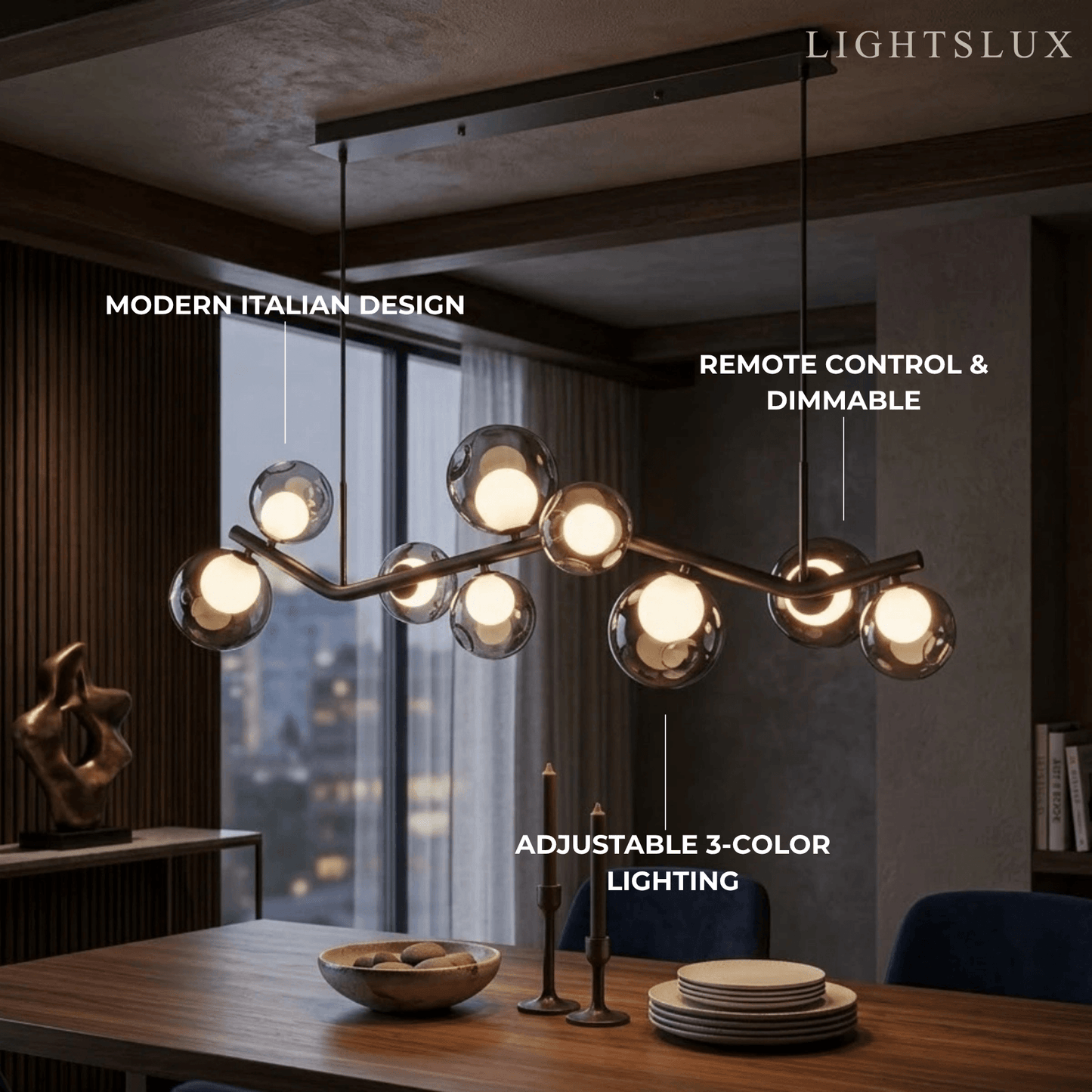 Modern Pendant Light -- Glass & Metal Smoke Grey