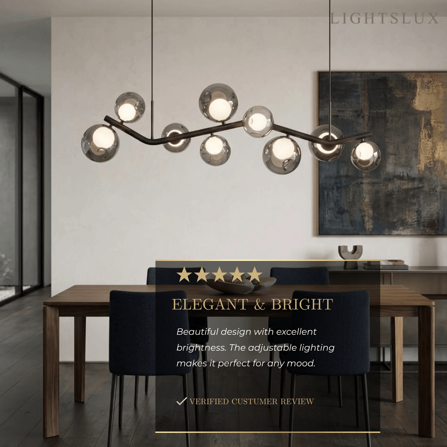 Modern Pendant Light -- Glass & Metal Smoke Grey