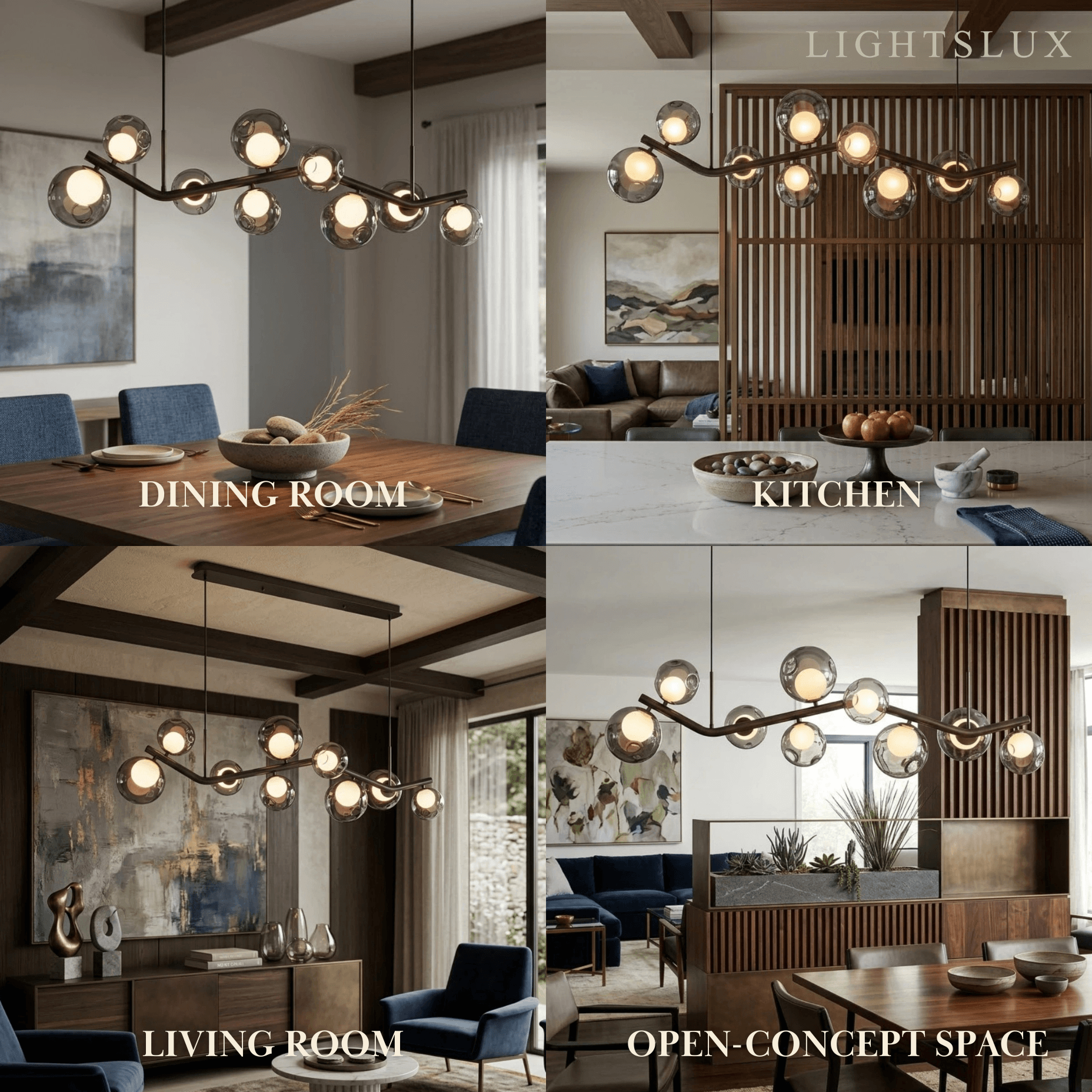 Modern Pendant Light -- Glass & Metal Smoke Grey