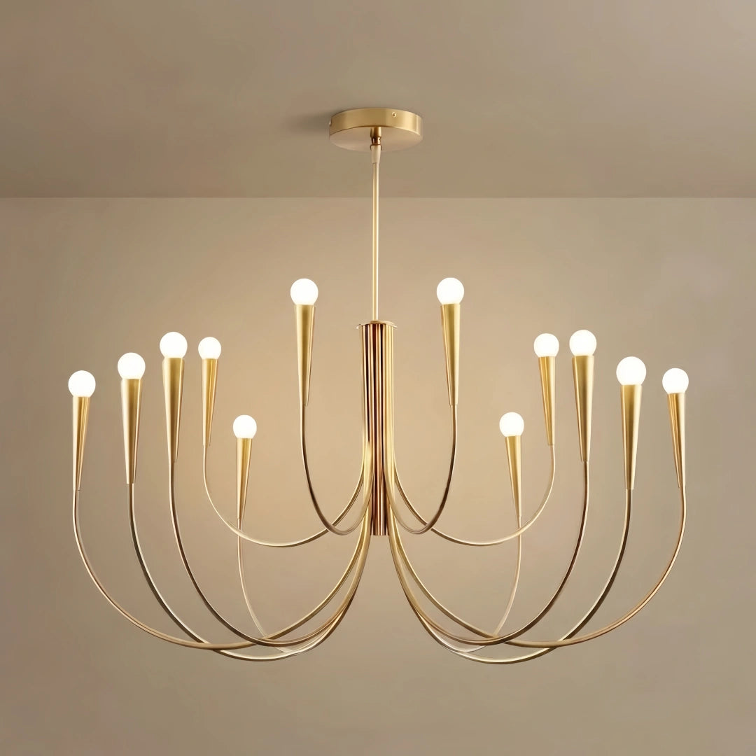 Chandelier – Swoop Arm Globes Gold or Black for Living Room / Dining Room