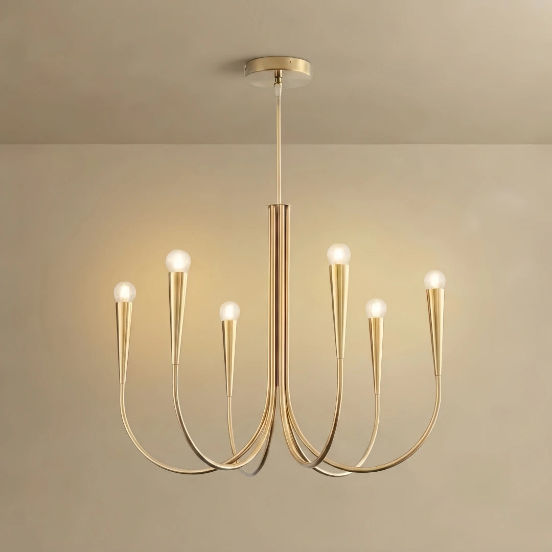 Nebula Minimalist Chandelier – Swoop Arm Globes Gold or Black 