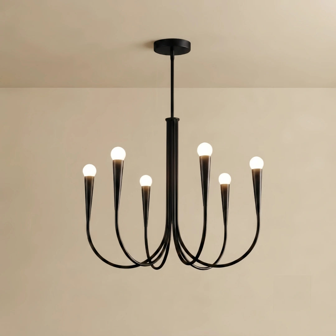 Chandelier – Swoop Arm Globes Gold or Black for Living Room / Dining Room