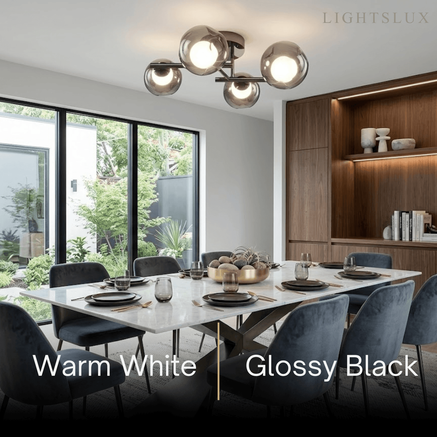 Modern Semi-Flush Mount Ceiling Light — Steel & Glass Smoke Greyc4