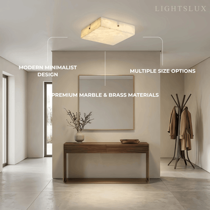 Minimalist Flush Mount Ceiling Light — Brass & Marble White