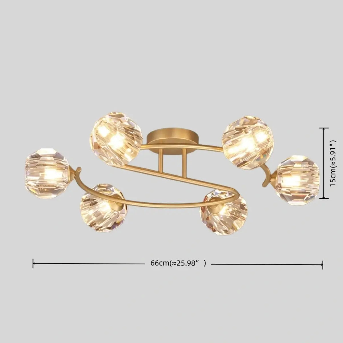 Modern Luxury Semi-Flush Mount Ceiling Light — Brass & Crystal Gold