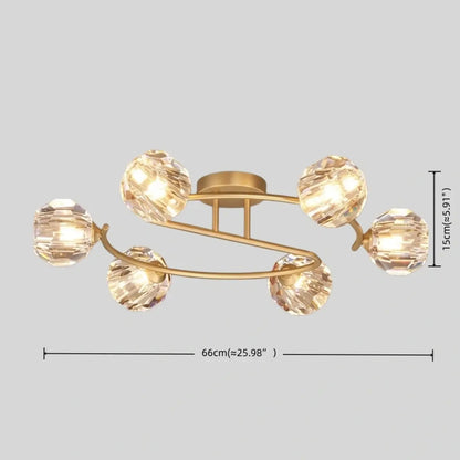 Modern Luxury Semi-Flush Mount Ceiling Light — Brass & Crystal Gold