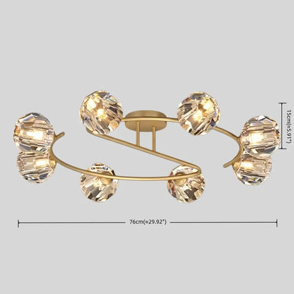 Modern Luxury Semi-Flush Mount Ceiling Light — Brass & Crystal Gold