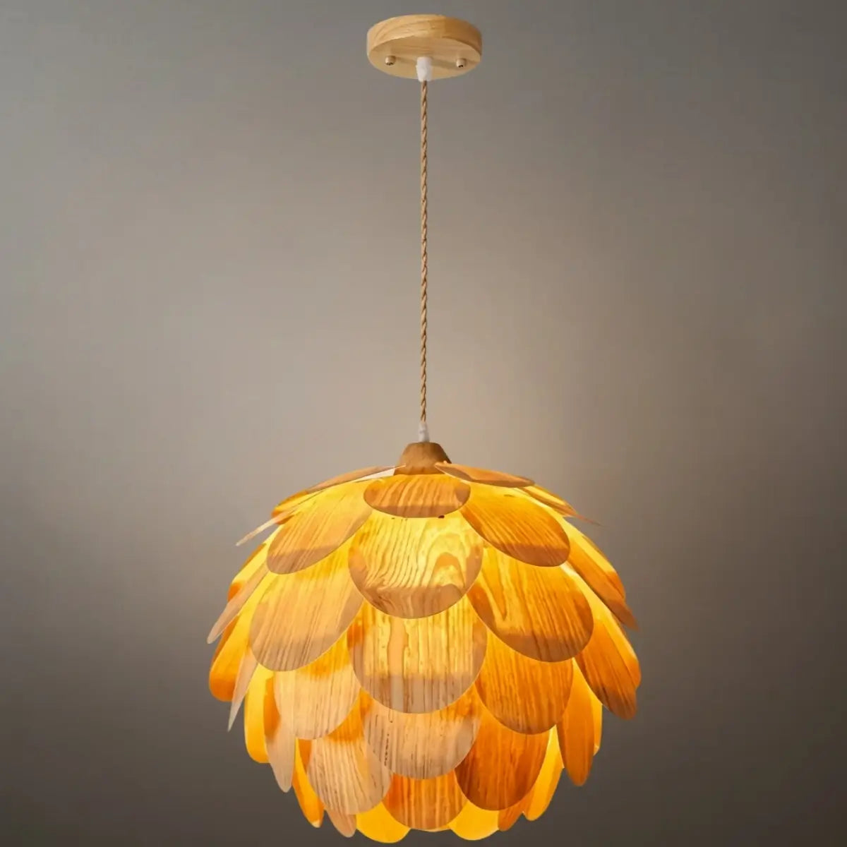 Minimalist Wood Pendant Light -- Natural Log Finish