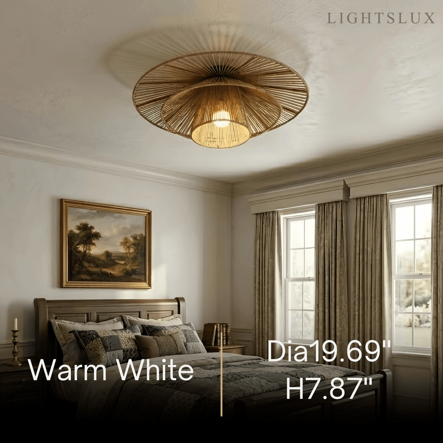 Natural Hemp Rope Flush Mount Ceiling Light -- Woven Linen Color