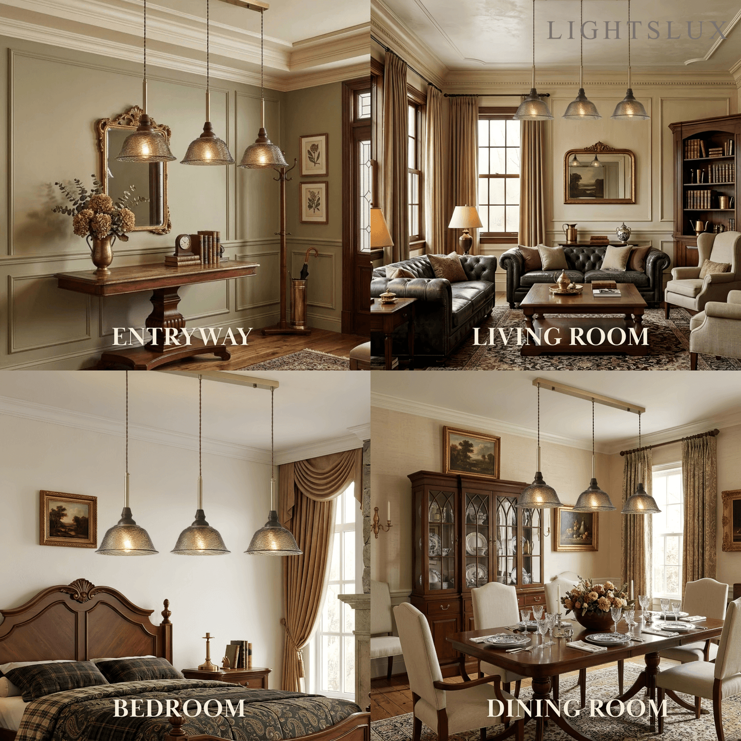 Vintage Pendant Light -- Iron Glass & Walnut Wood